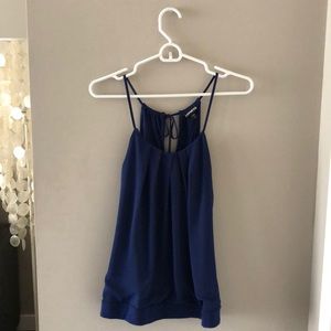 Express - Navy Pleated Tie Back Tank/Blouse